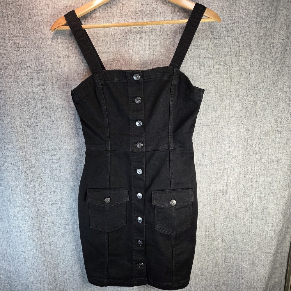 H&M Divided Women's Y2K Black Denim Button Down Mini Dress XS NWT Grunge